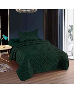 Cuvertură pat uni o persoană + o față pernă (verde)